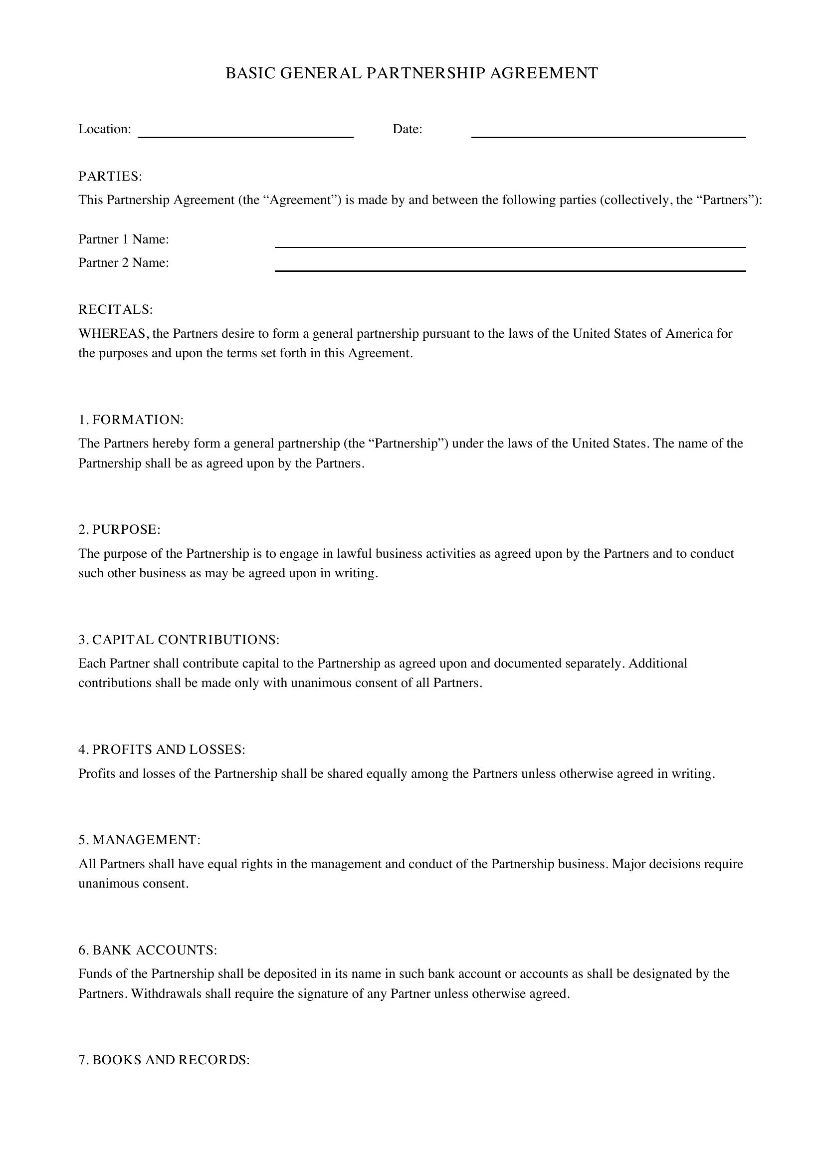 Basic Partnership Agreement Template - US