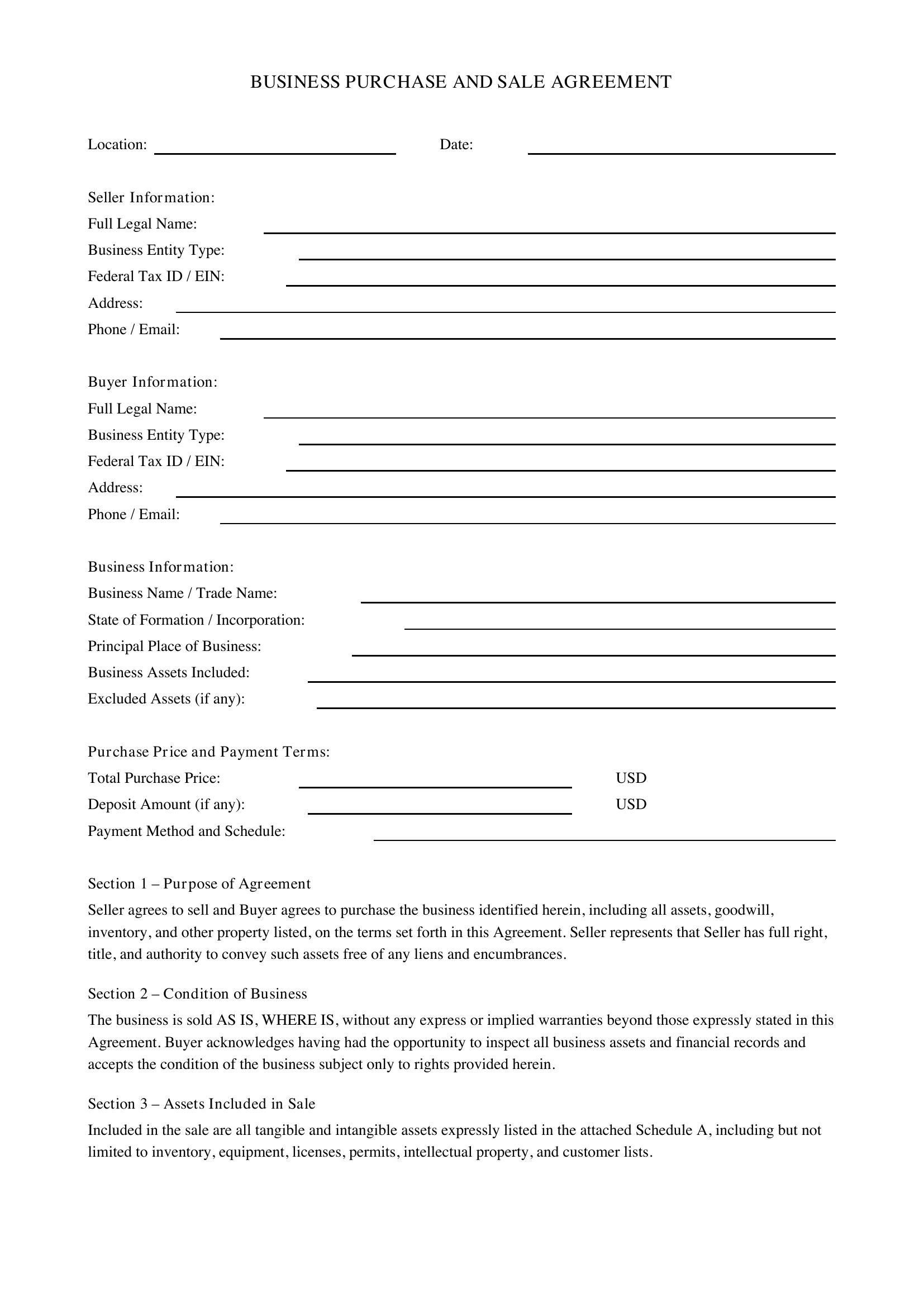 Business Buy Sell Agreement Template - US