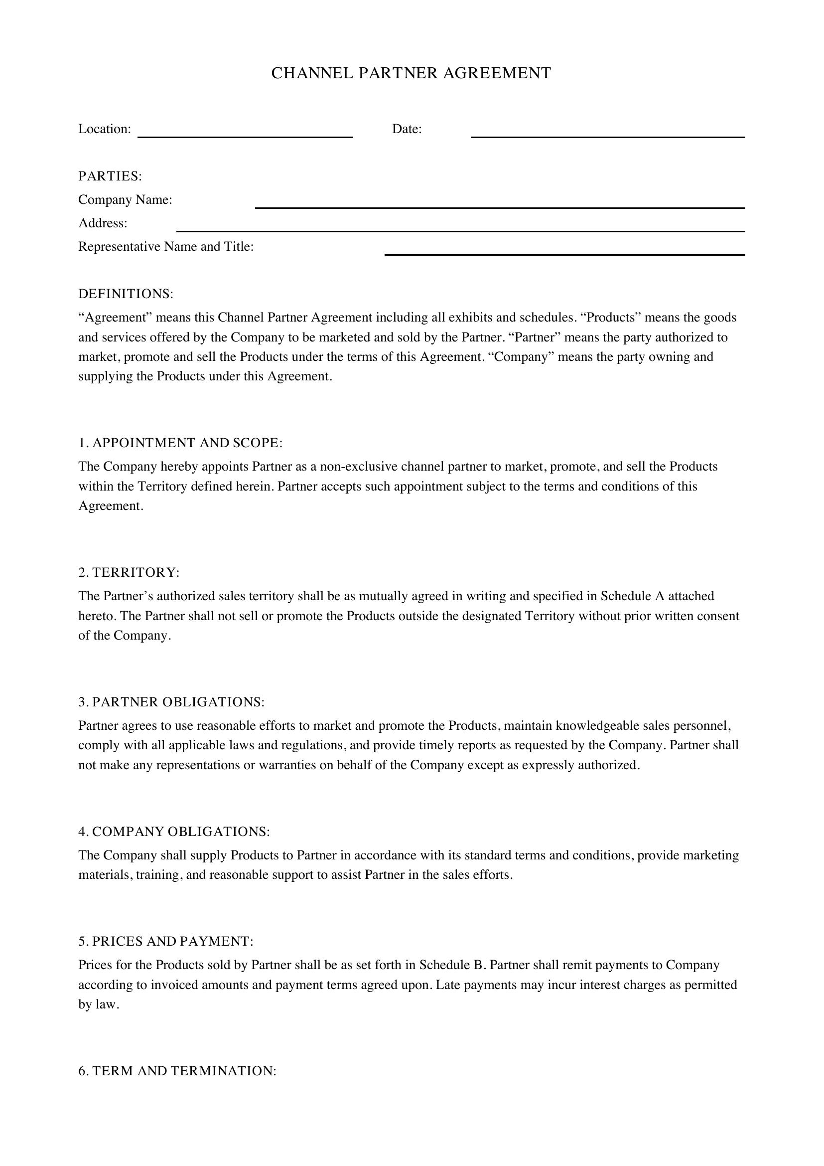 Channel Partner Agreement Template - US