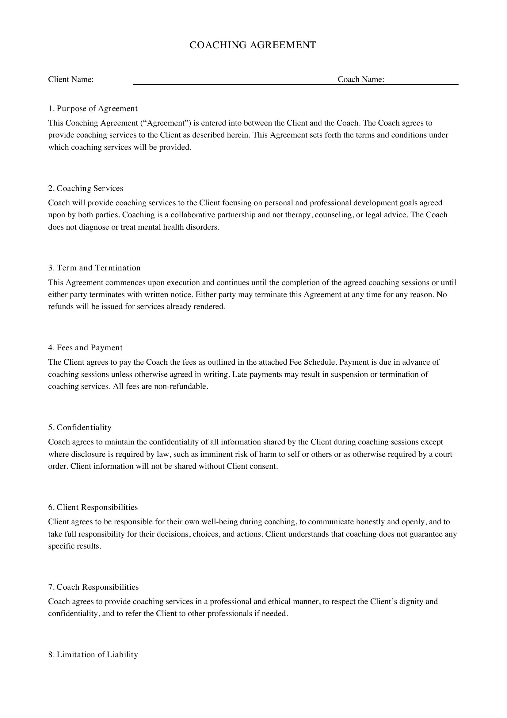 Coaching Agreement Template - US