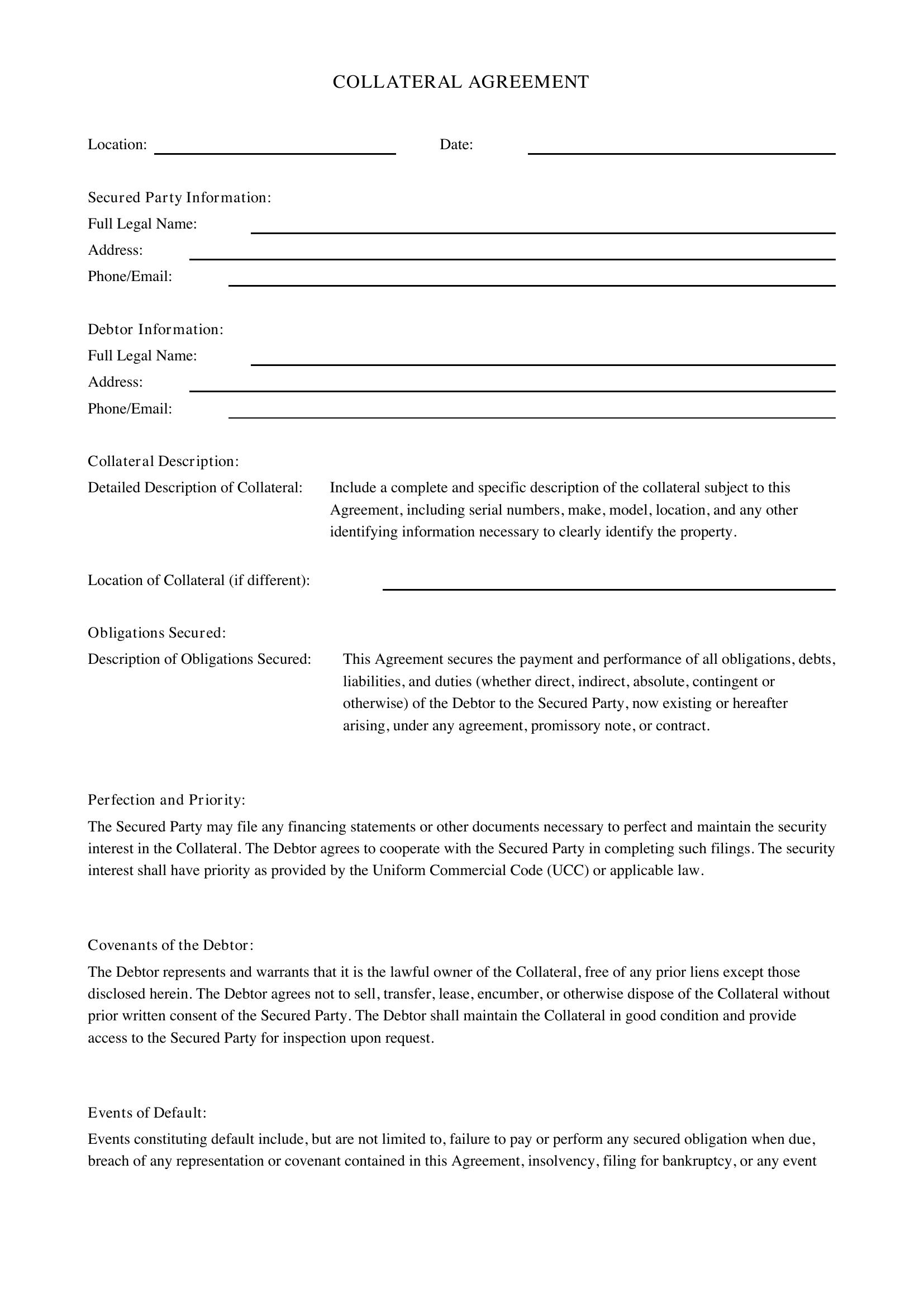 Collateral Agreement Template - US