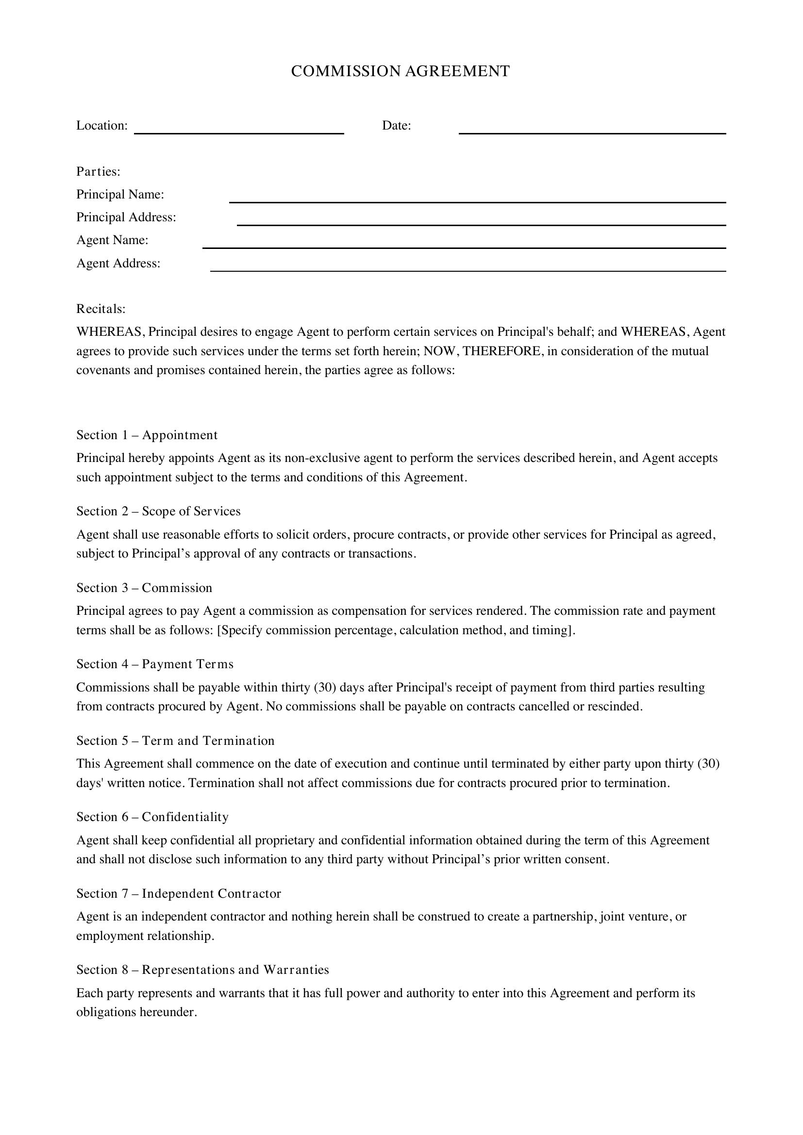 Commission Agreement Template - US
