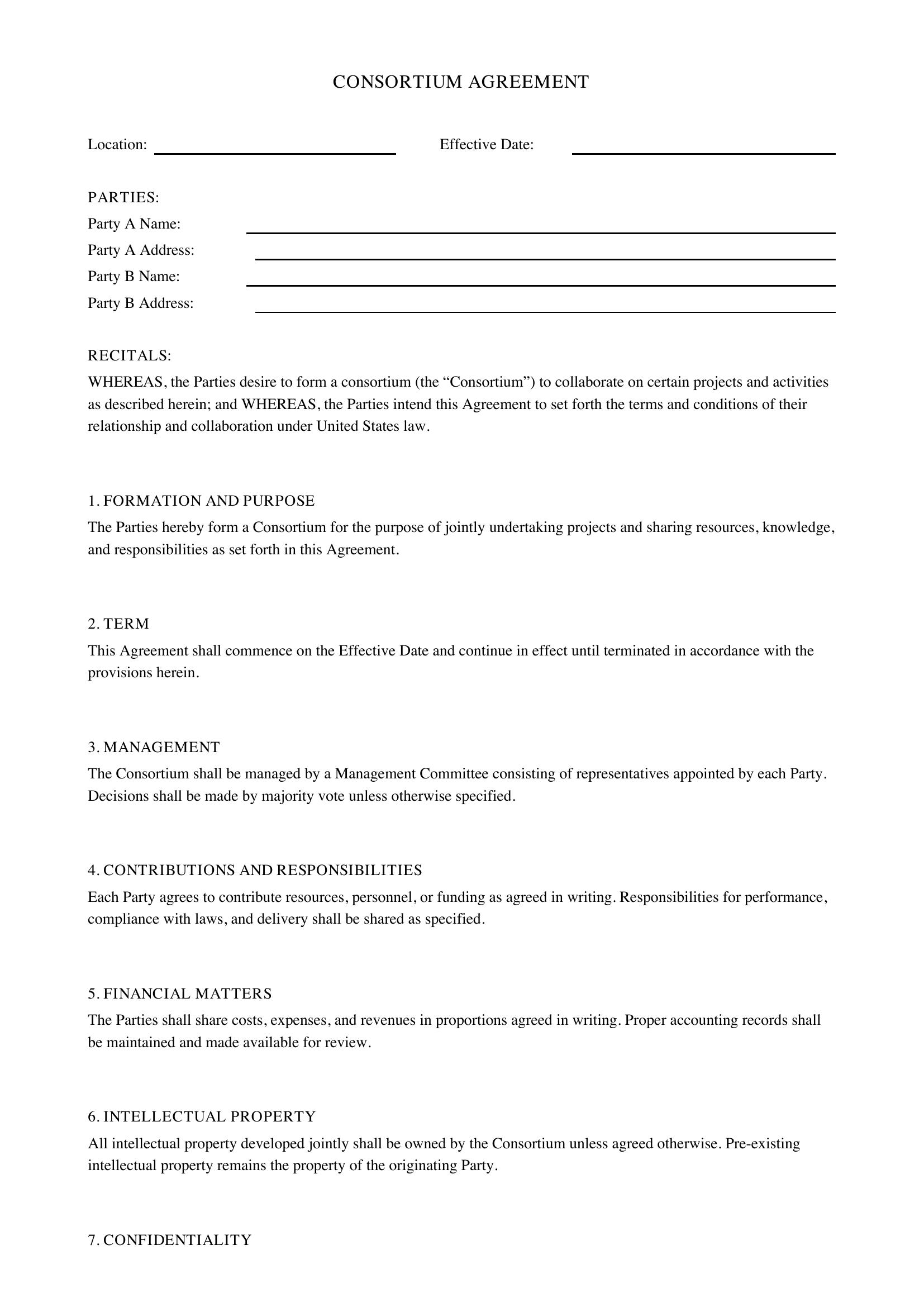 Consortium Agreement Template - US