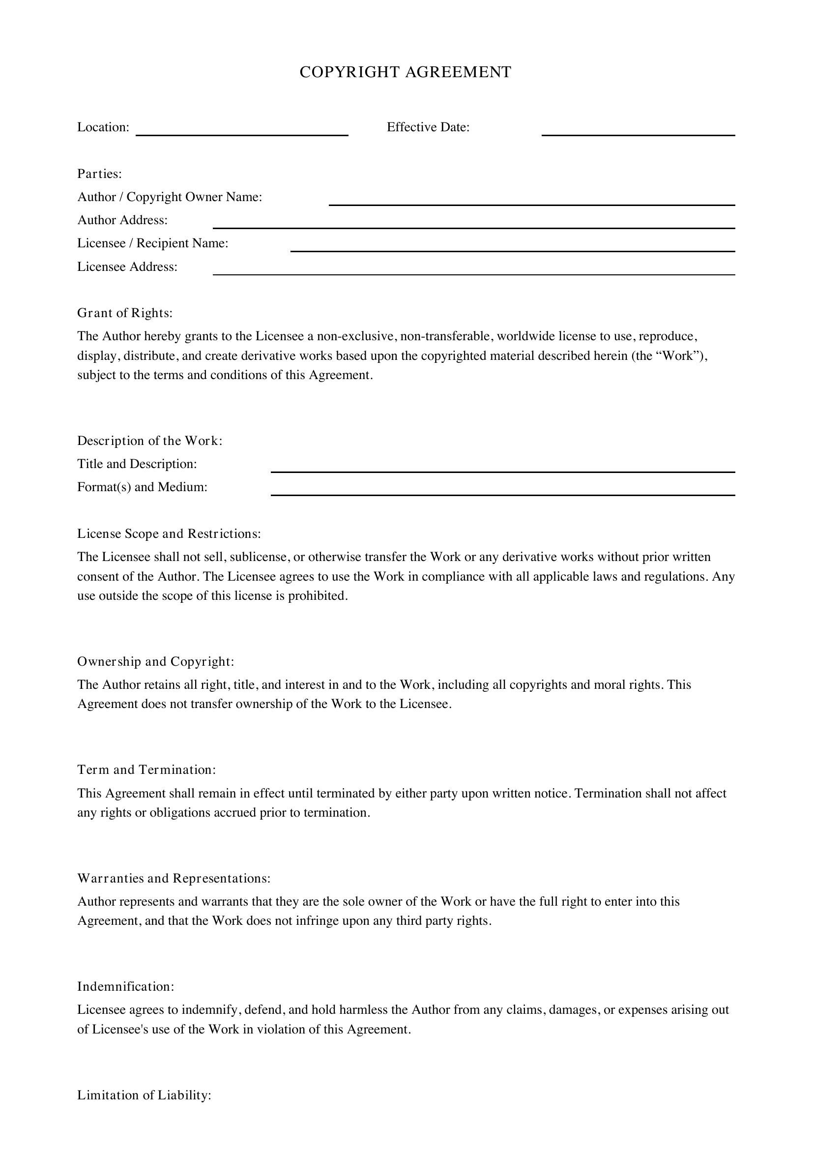Copyright Agreement Template - US