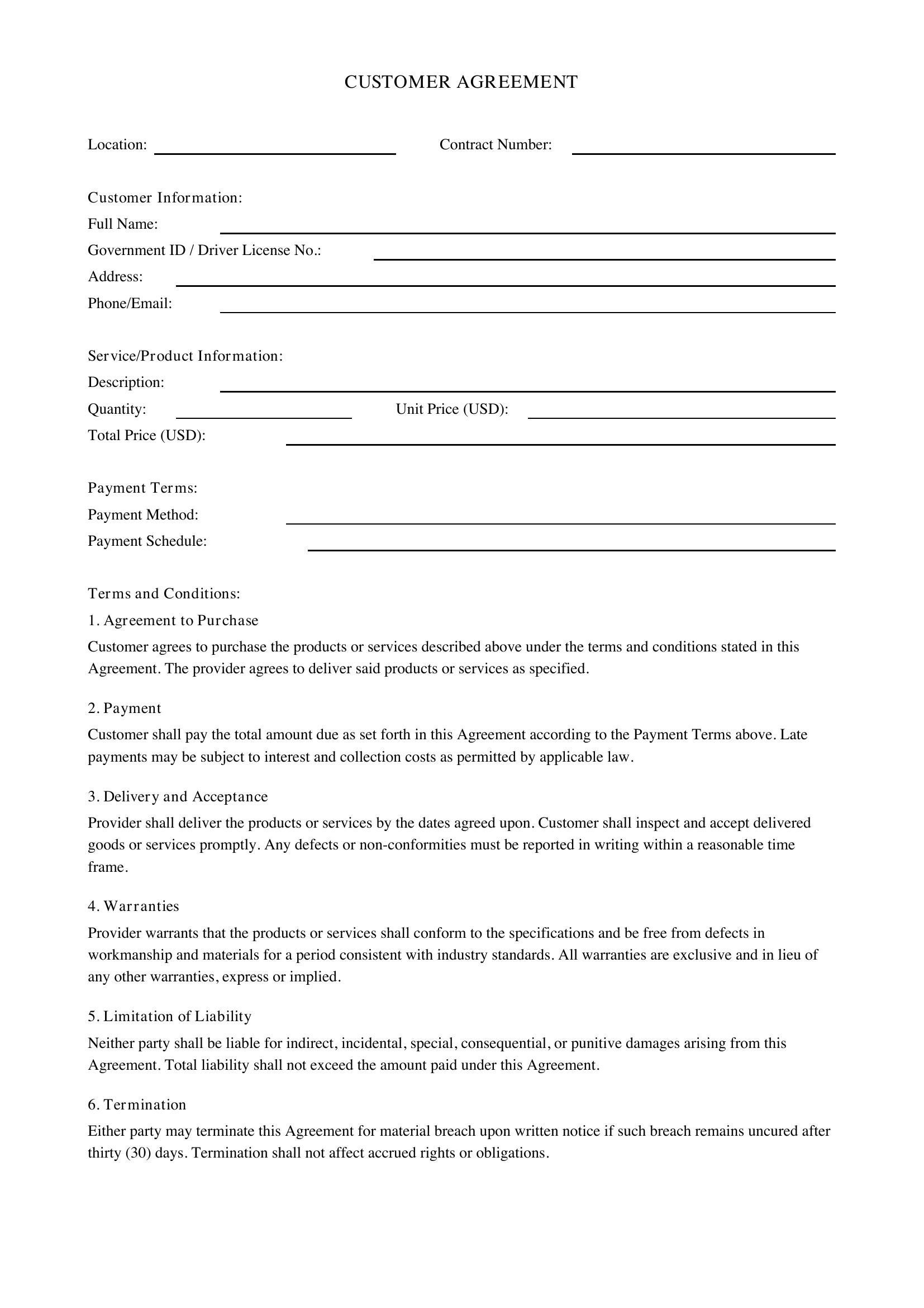 Customer Agreement Template - US