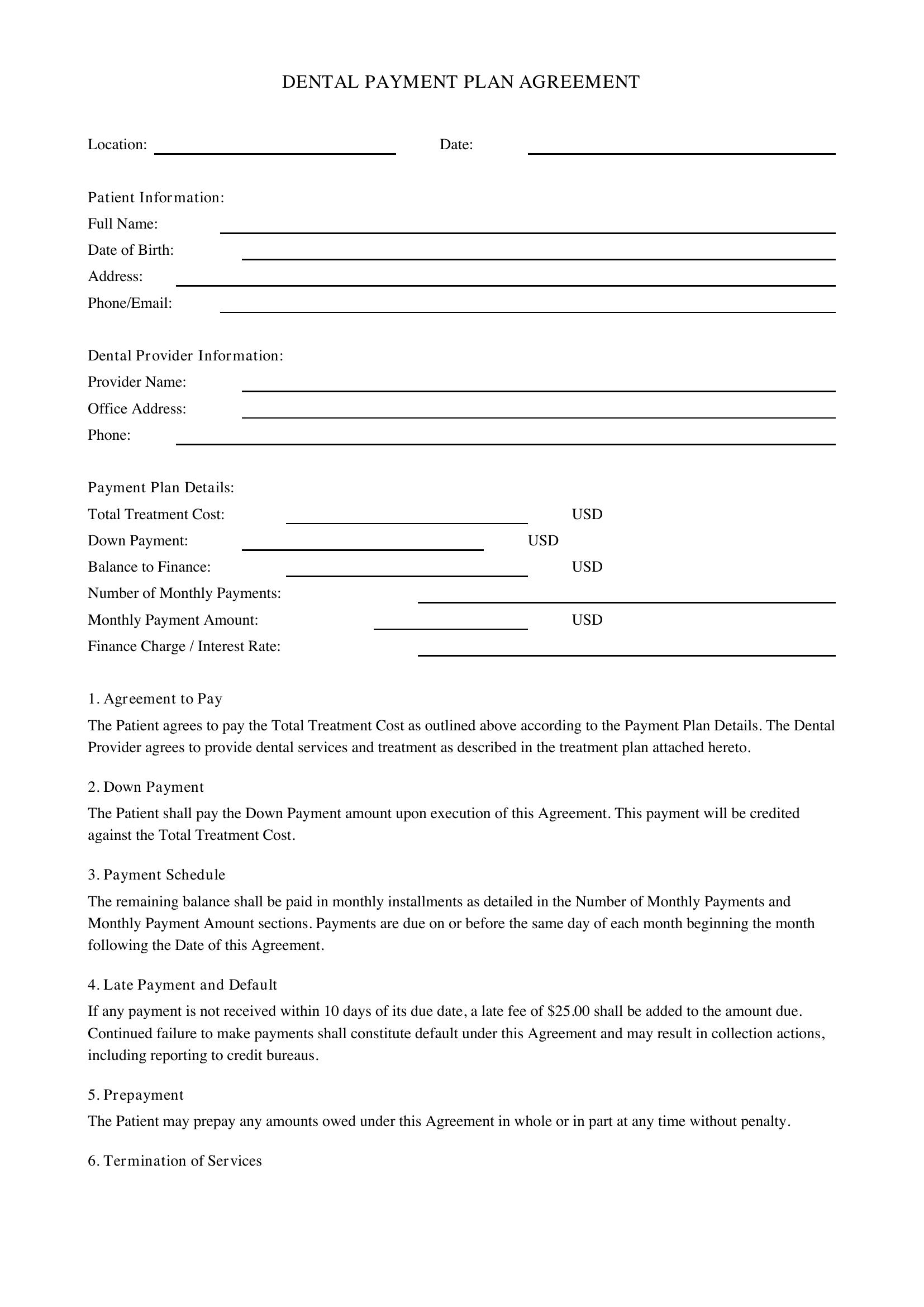 Dental Payment Plan Agreement Template - US