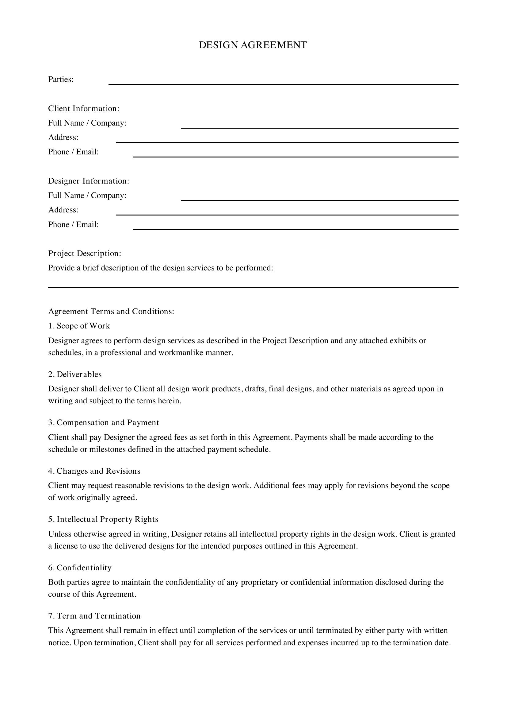 Design Agreement Template - US