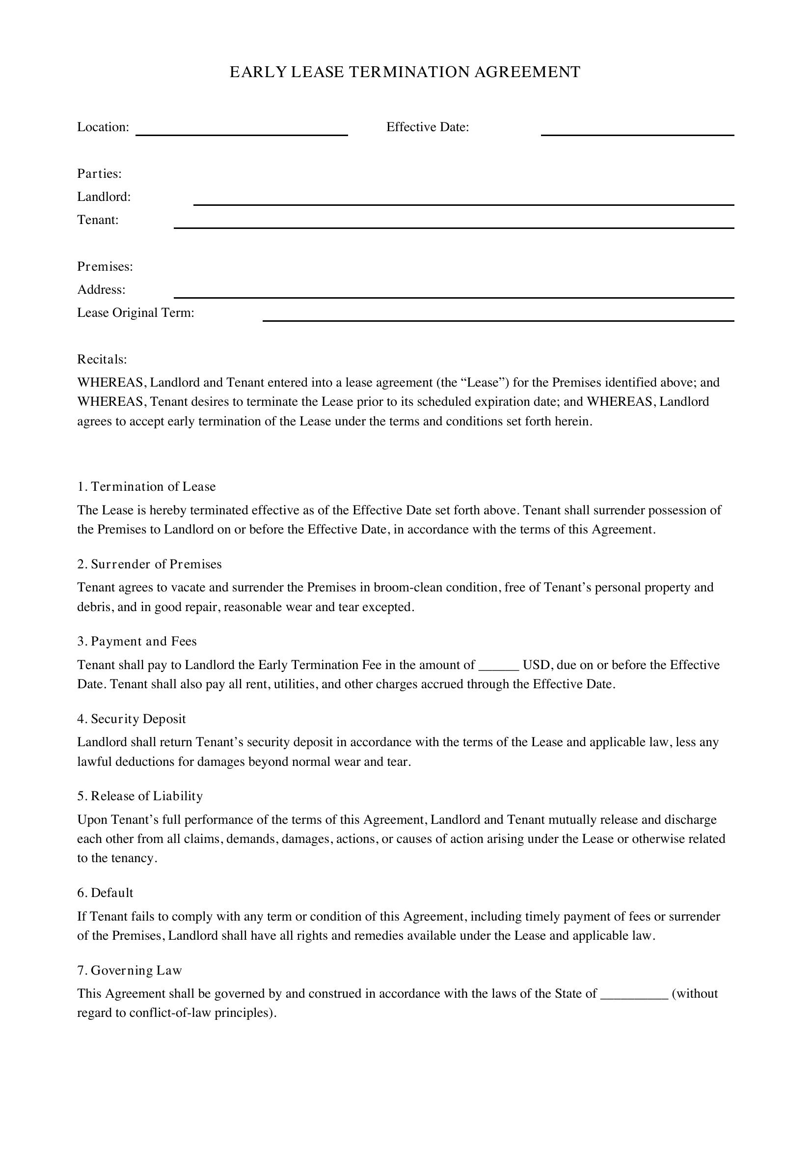 Early Lease Termination Agreement Template - US