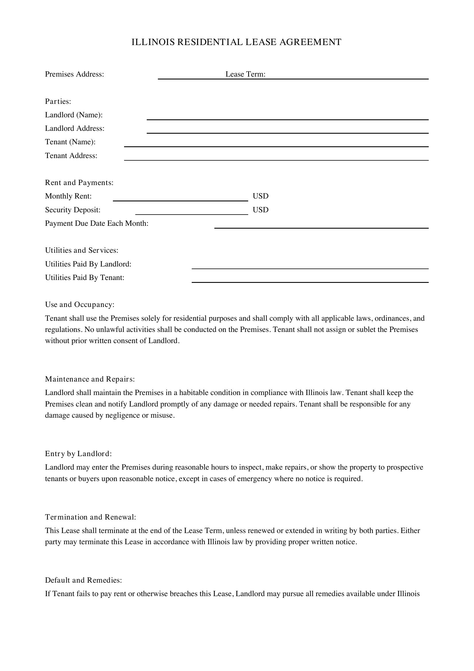 Illinois Lease Agreement Template - US