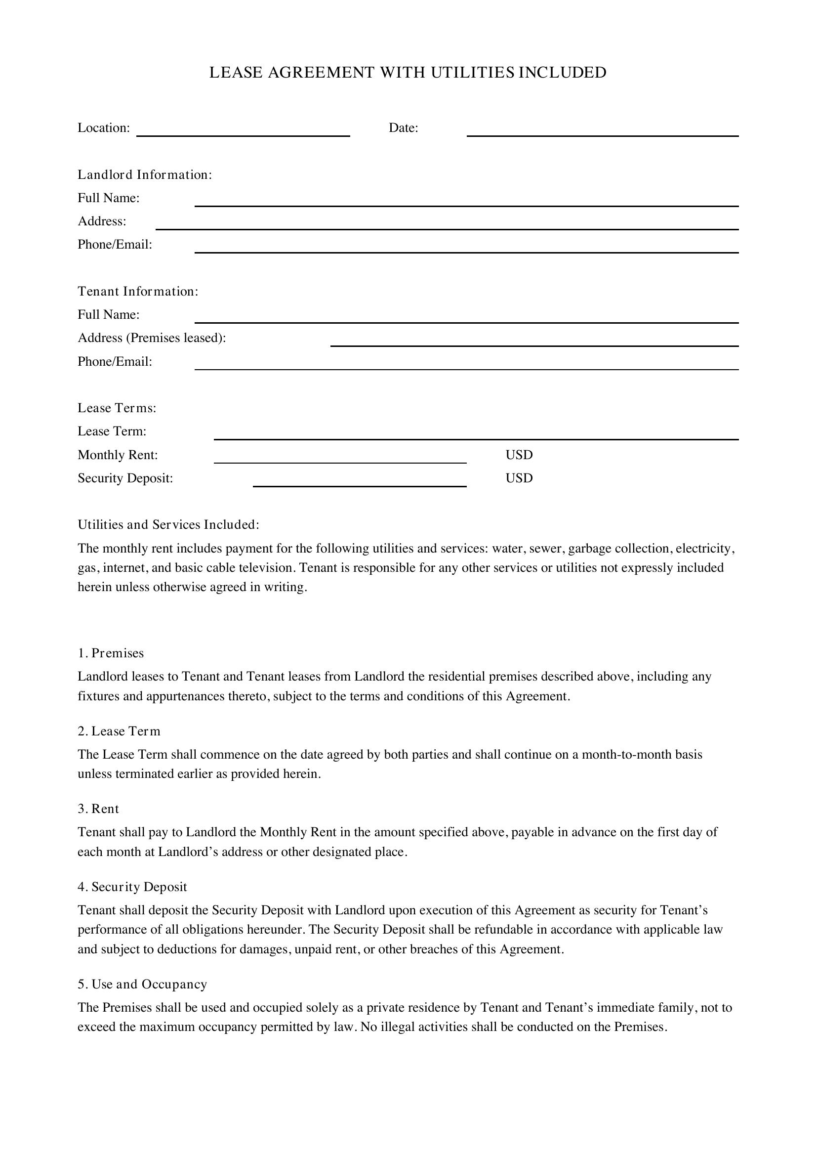 Lease Agreement With Utilities Included Template - US