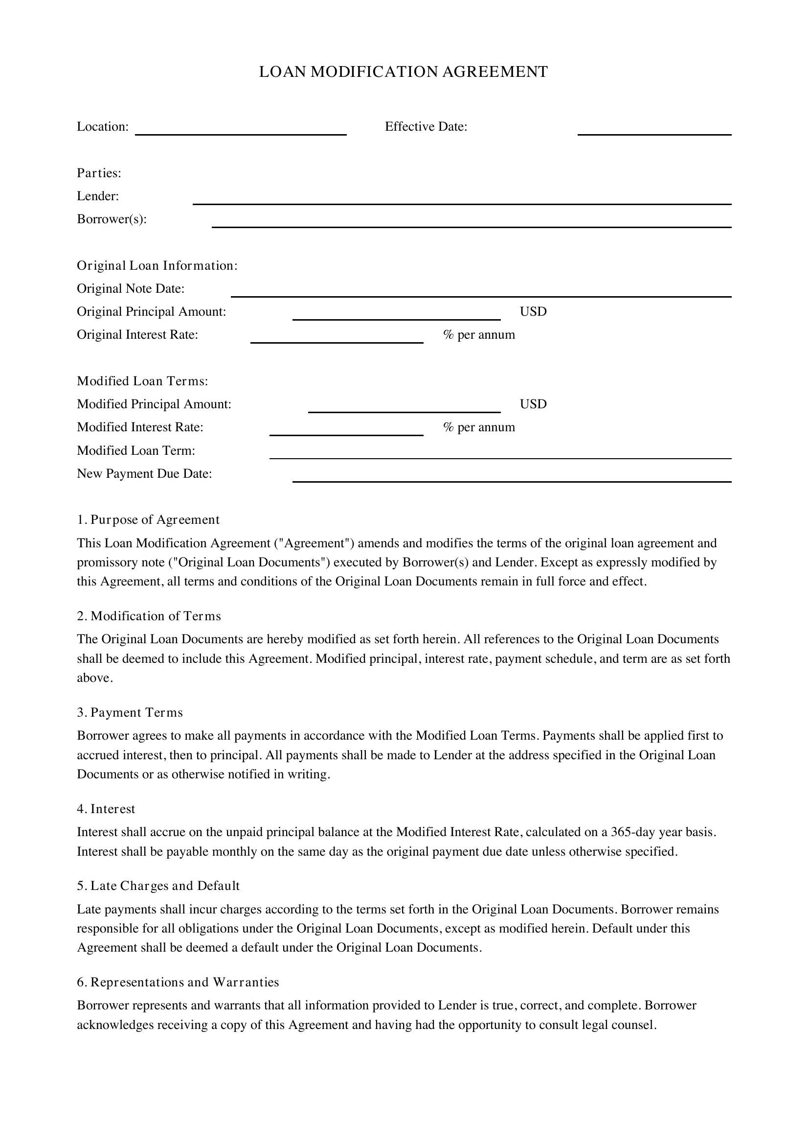 Loan Modification Agreement Template - US