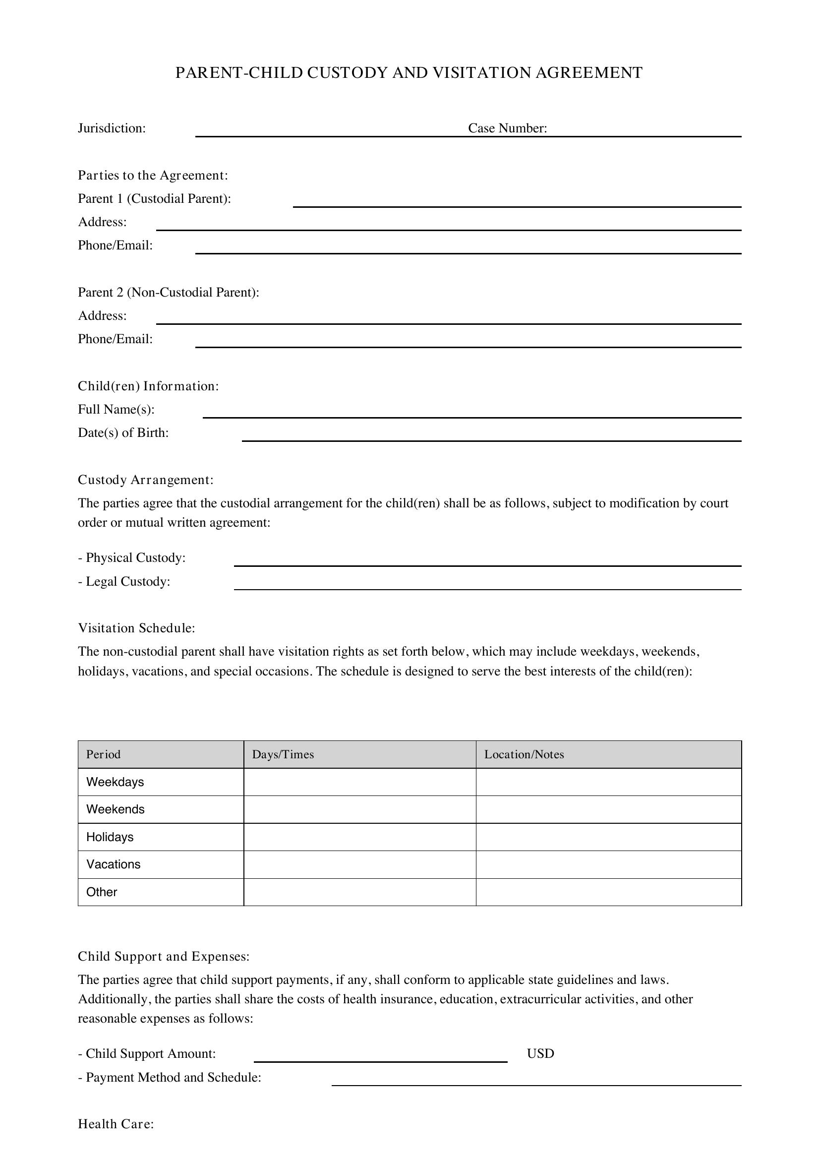 Parent Child Agreement Template - US