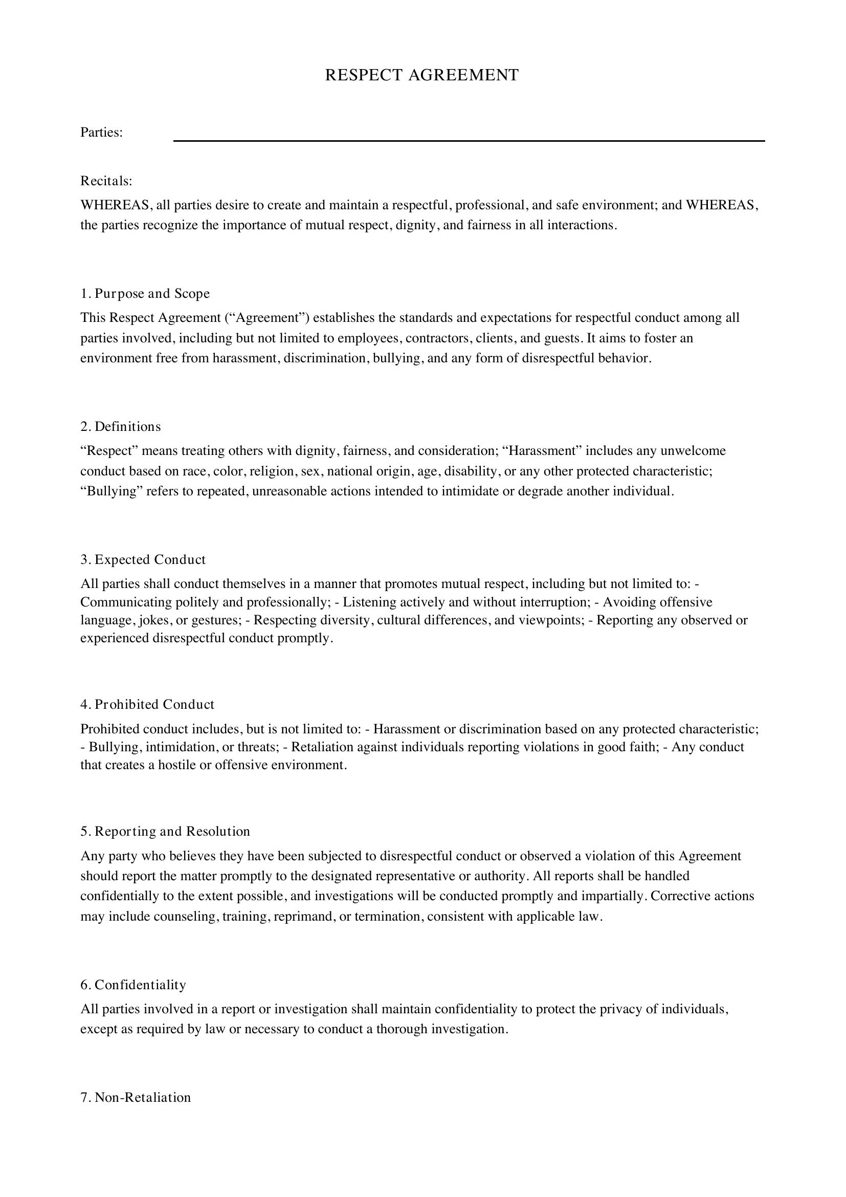 Respect Agreement Template - US