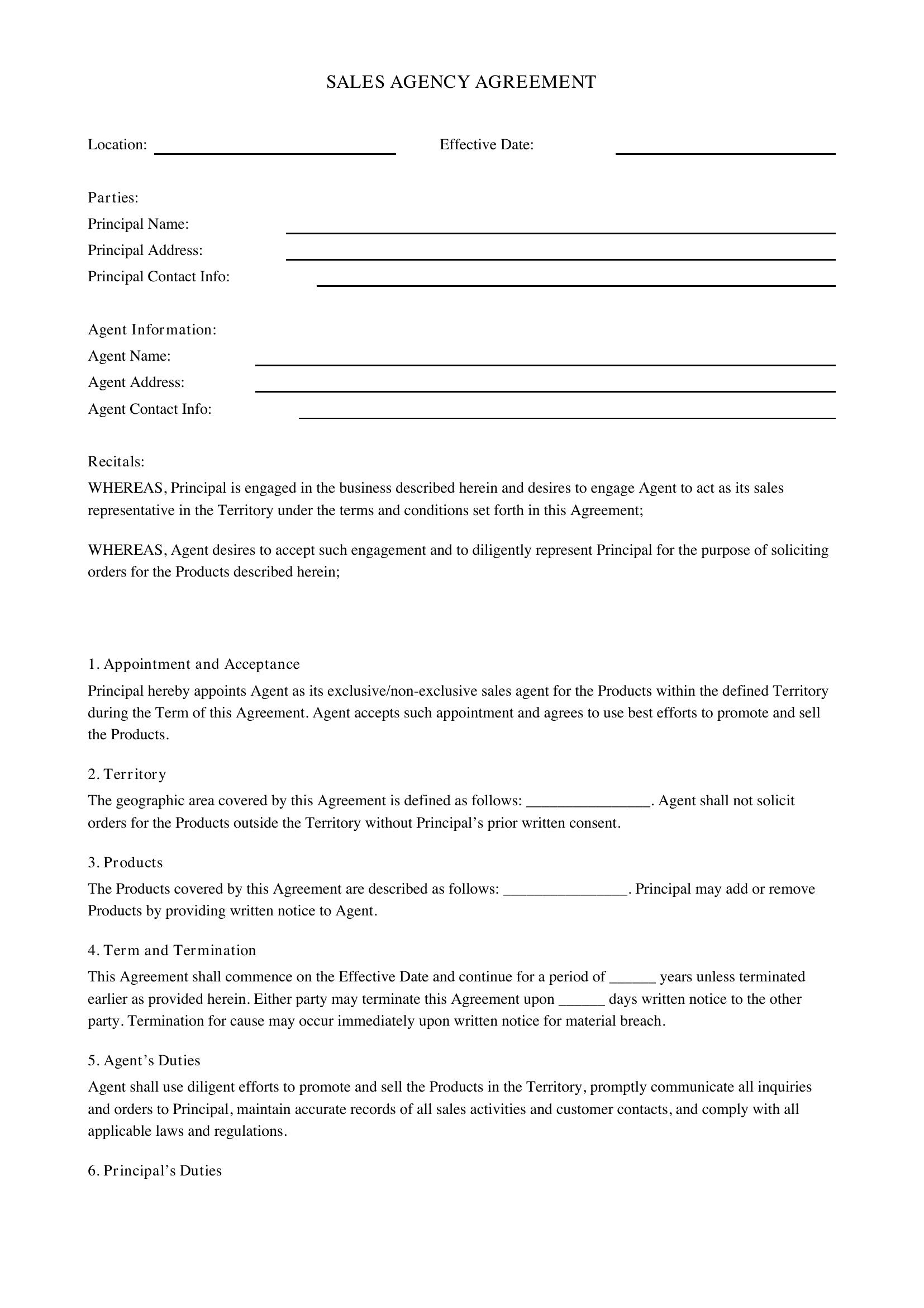 Sales Agency Agreement Template - US