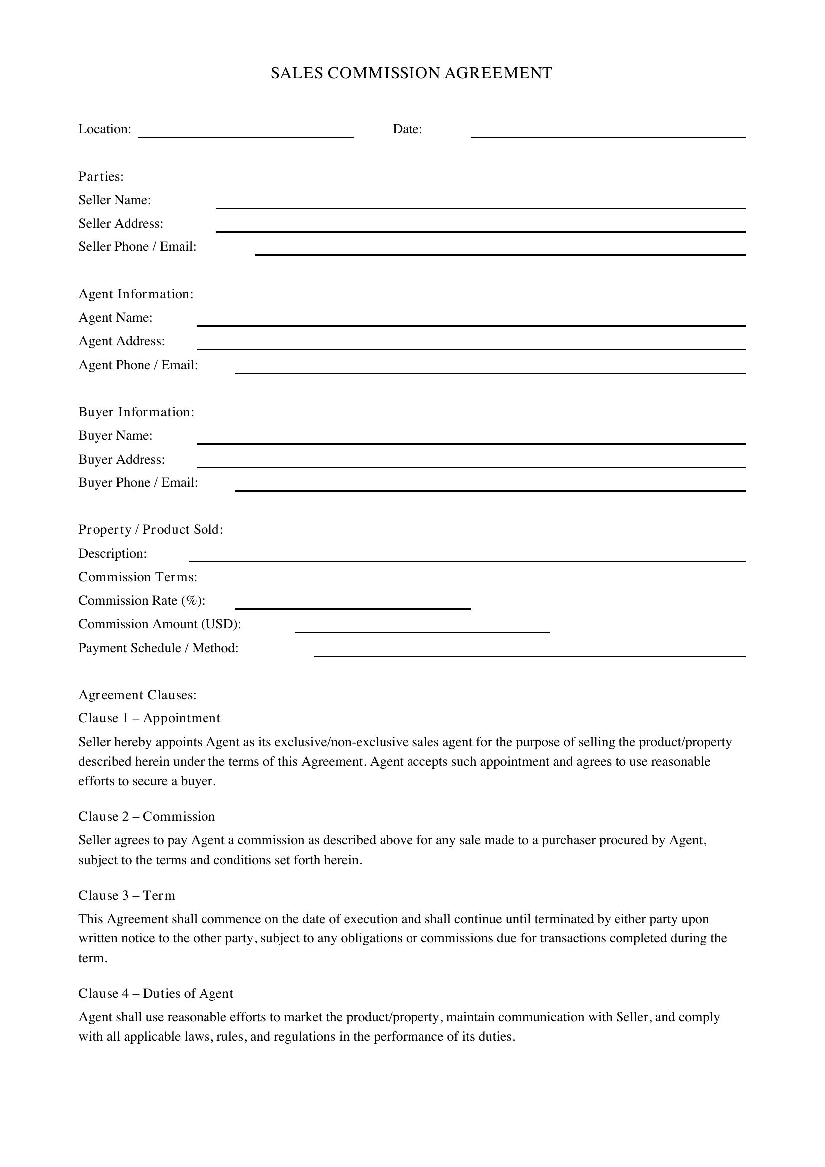 Sales Commission Agreement Template - US