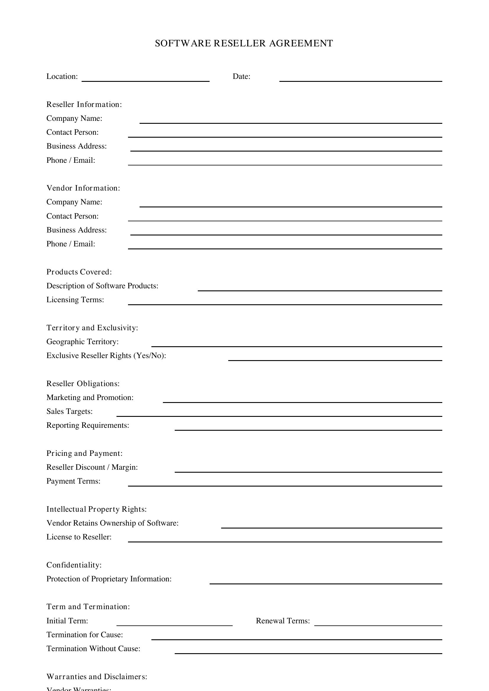 Software Reseller Agreement Template - US