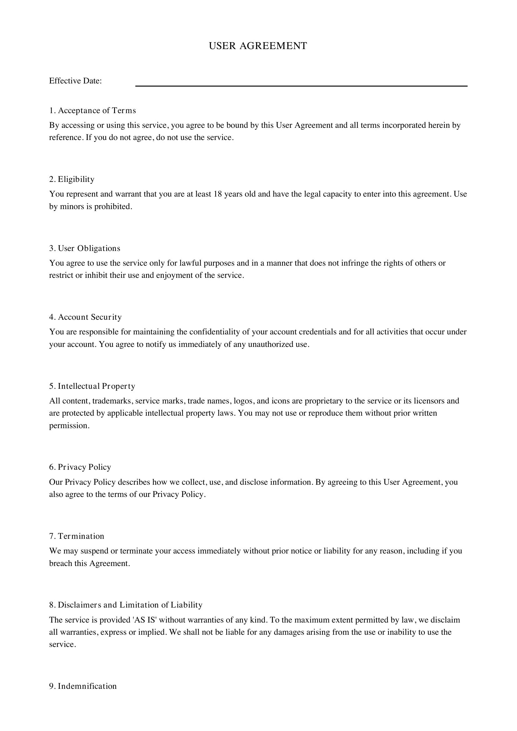 User Agreement Template - US
